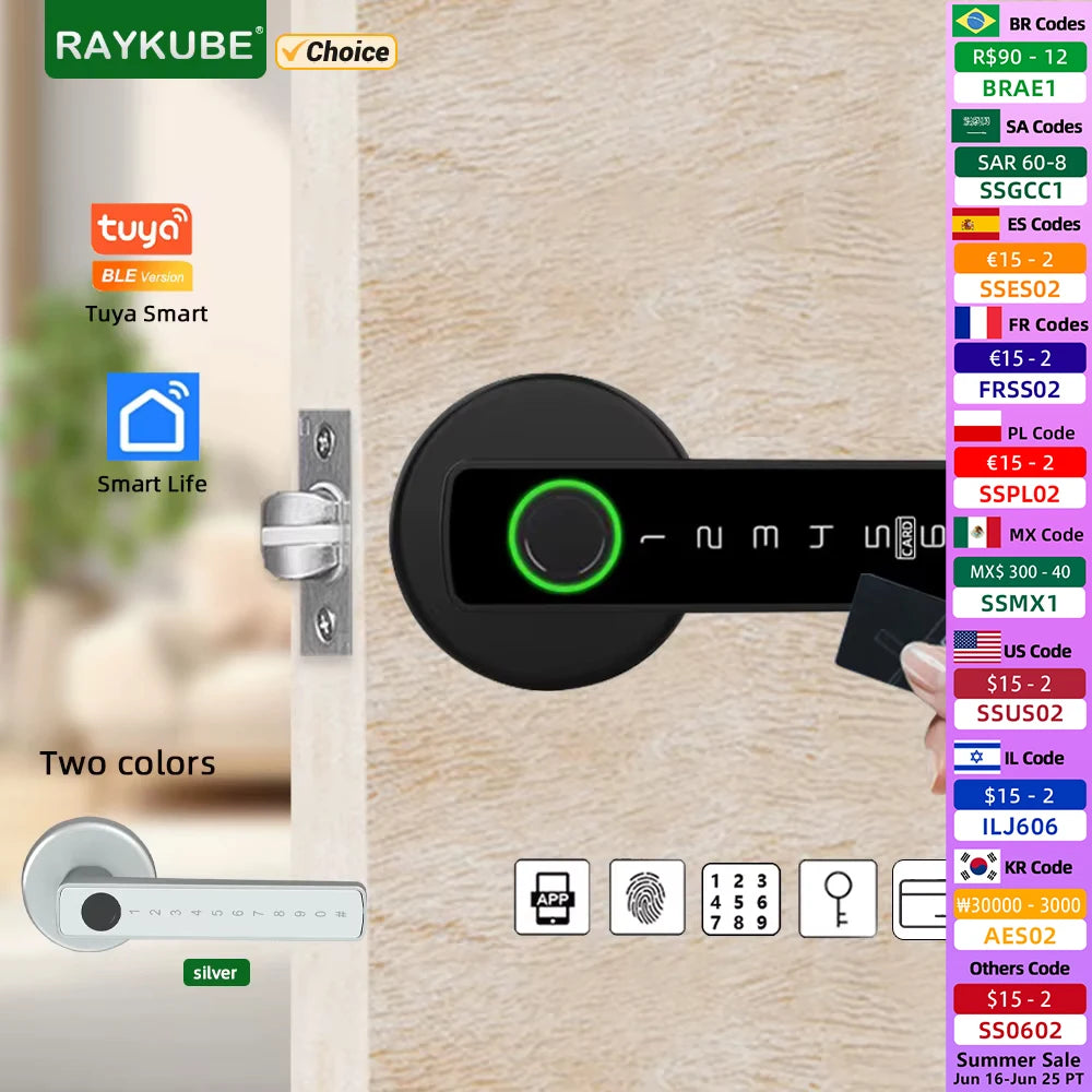 Smart Fingerprint Door Lock Digital Electronic Lock with Password/Key/IC Card/ Smartlife/ Tuya APP Unlock