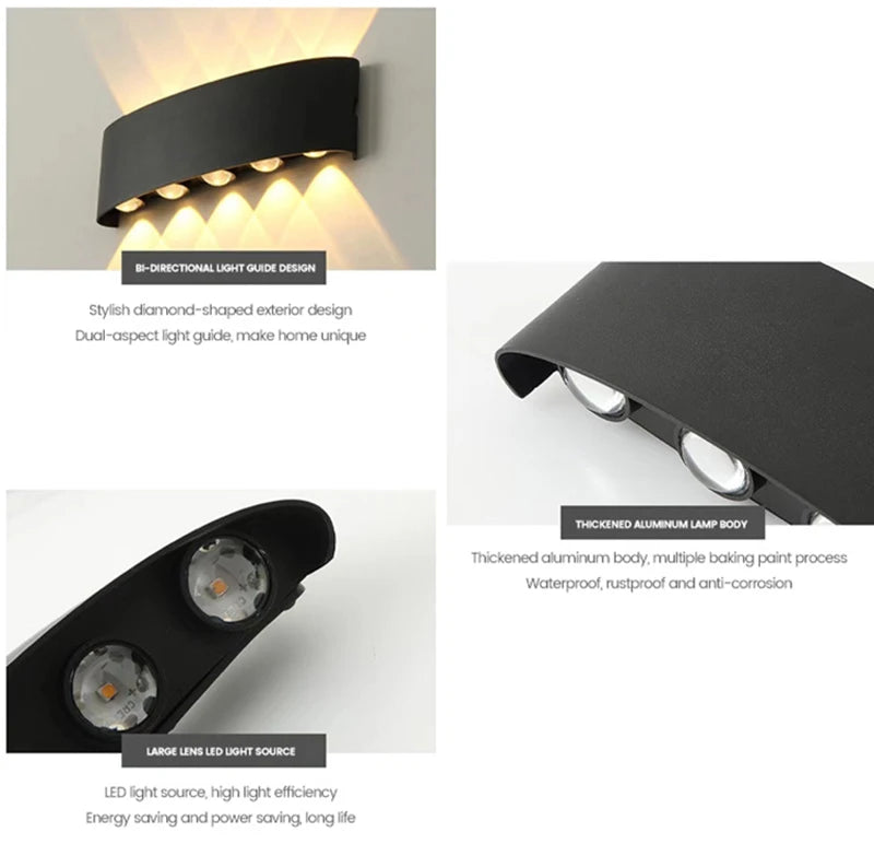 Aluminum LED Wall Lamp Waterproof IP65 interior wall light Up and Down Outdoor Garden Lights Bedroom Living Room Stairs Lighting