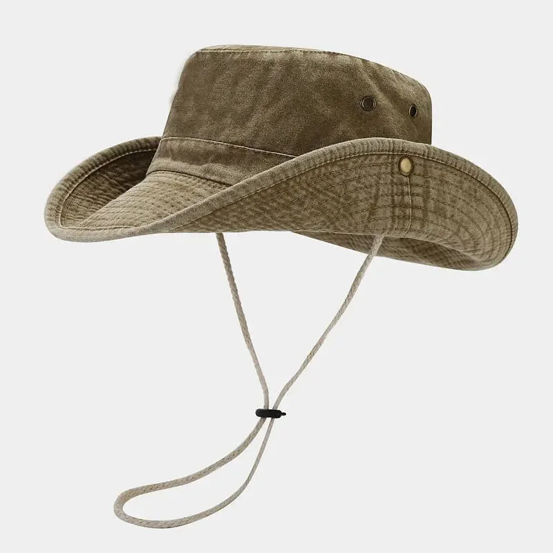 Men's Vintage Washed Fishing Hat-Wide Brim Sun Protection Bucket Cap for Outdoor Hiking&Travel UPF50+UV Shield