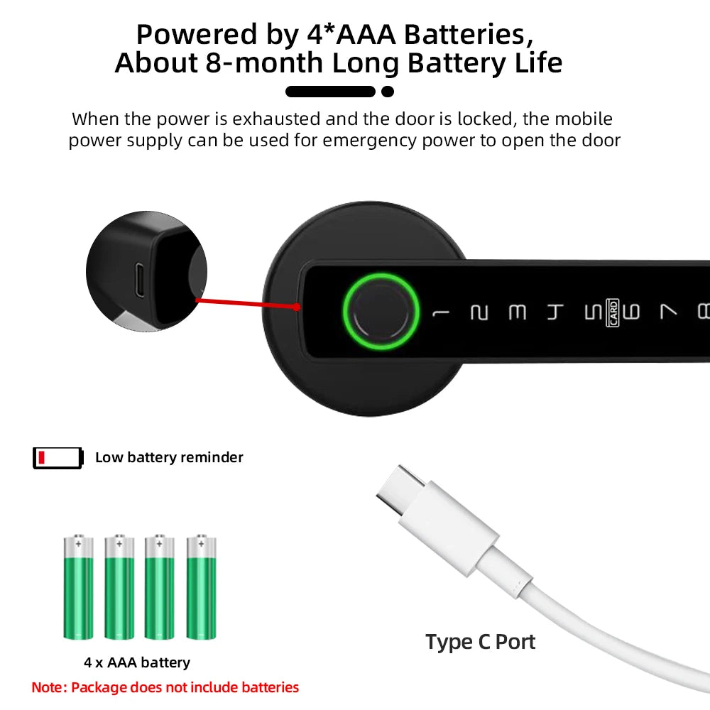 Smart Fingerprint Door Lock Digital Electronic Lock with Password/Key/IC Card/ Smartlife/ Tuya APP Unlock