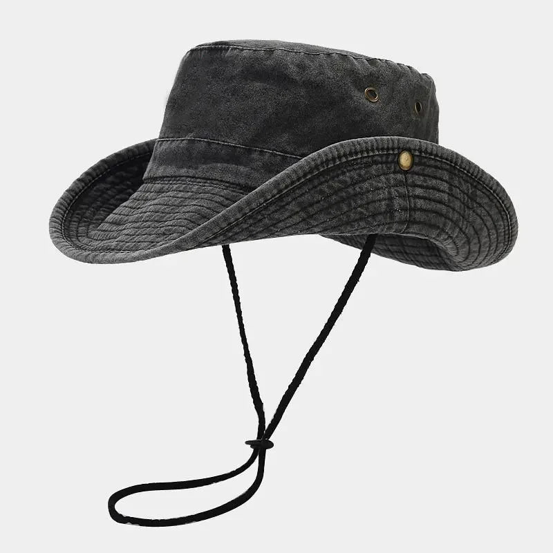 Men's Vintage Washed Fishing Hat-Wide Brim Sun Protection Bucket Cap for Outdoor Hiking&Travel UPF50+UV Shield