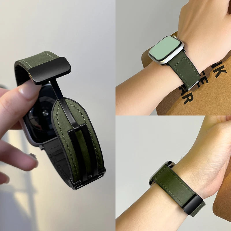 Leather Strap for Apple Watch 10 Ultra 9 Band 46mm 49mm 42mm 44mm 45mm 40/41mm Bracelet men Silicone iWatch Series 9 8 7 SE 6 5