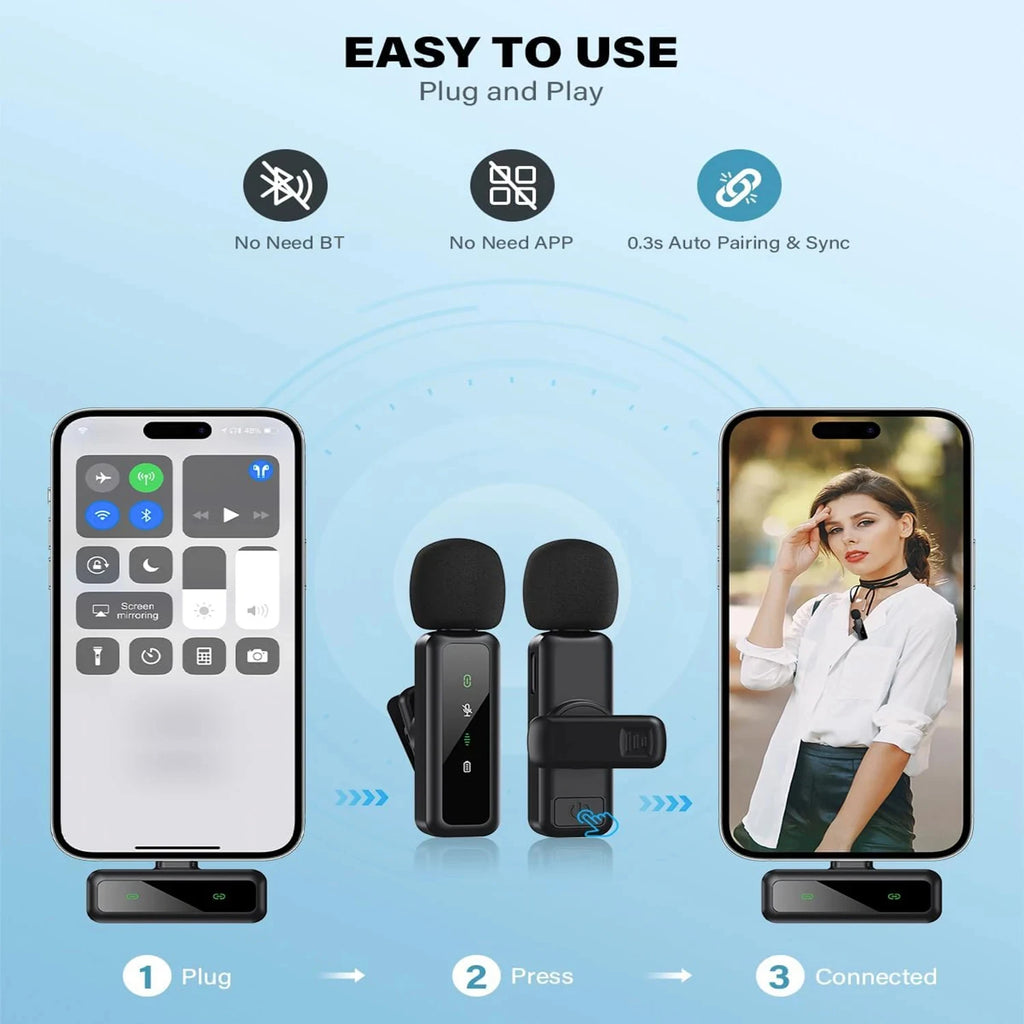 Lavalier Wireless Microphone 80mAh Rechargeable Battery Clip-On Podcast Mic for Streaming Vlogging Voice Recording Plug & Play