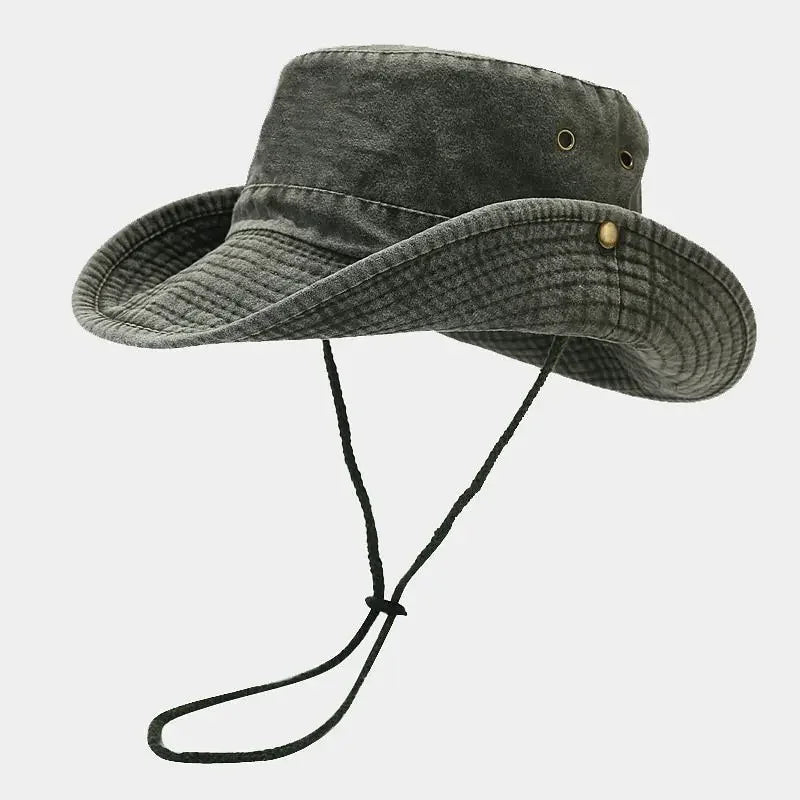 Men's Vintage Washed Fishing Hat-Wide Brim Sun Protection Bucket Cap for Outdoor Hiking&Travel UPF50+UV Shield