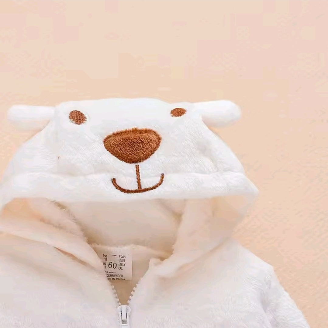 Newborn Baby Bear Hooded Romper – Long Sleeve Jumpsuit Outfit for Boys & Girls