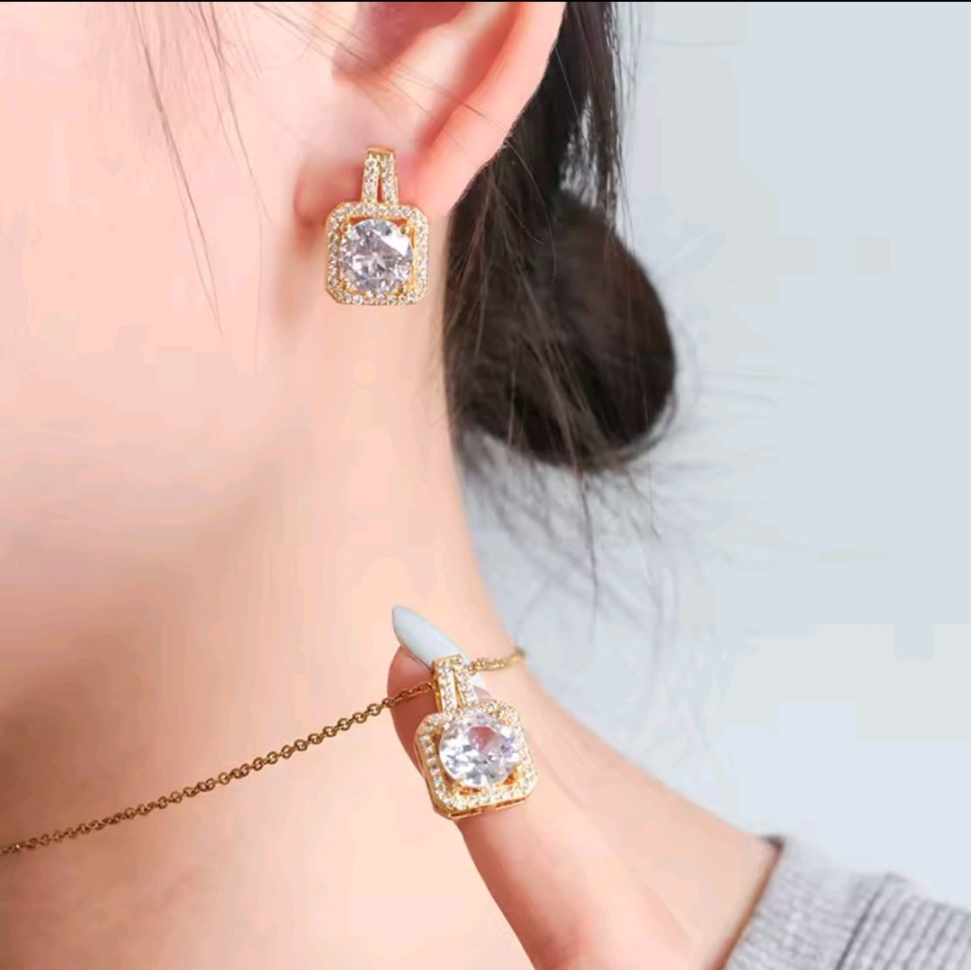 Luxury Women’s Zircon Jewelry Set – Necklace, Earrings & Ring for Weddings and Engagements