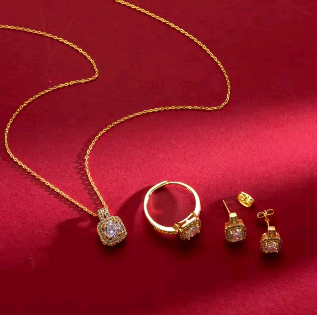 Luxury Women’s Zircon Jewelry Set – Necklace, Earrings & Ring for Weddings and Engagements
