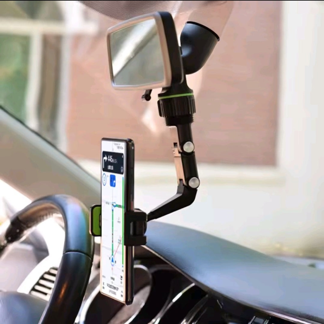 360° Rotatable Rearview Mirror Phone Holder – Universal Retractable Car Mount