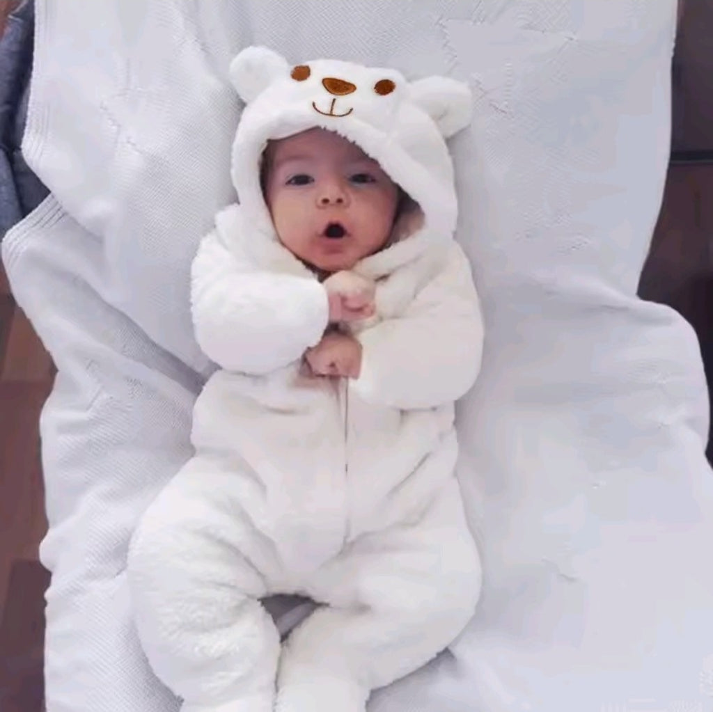 Newborn Baby Bear Hooded Romper – Long Sleeve Jumpsuit Outfit for Boys & Girls
