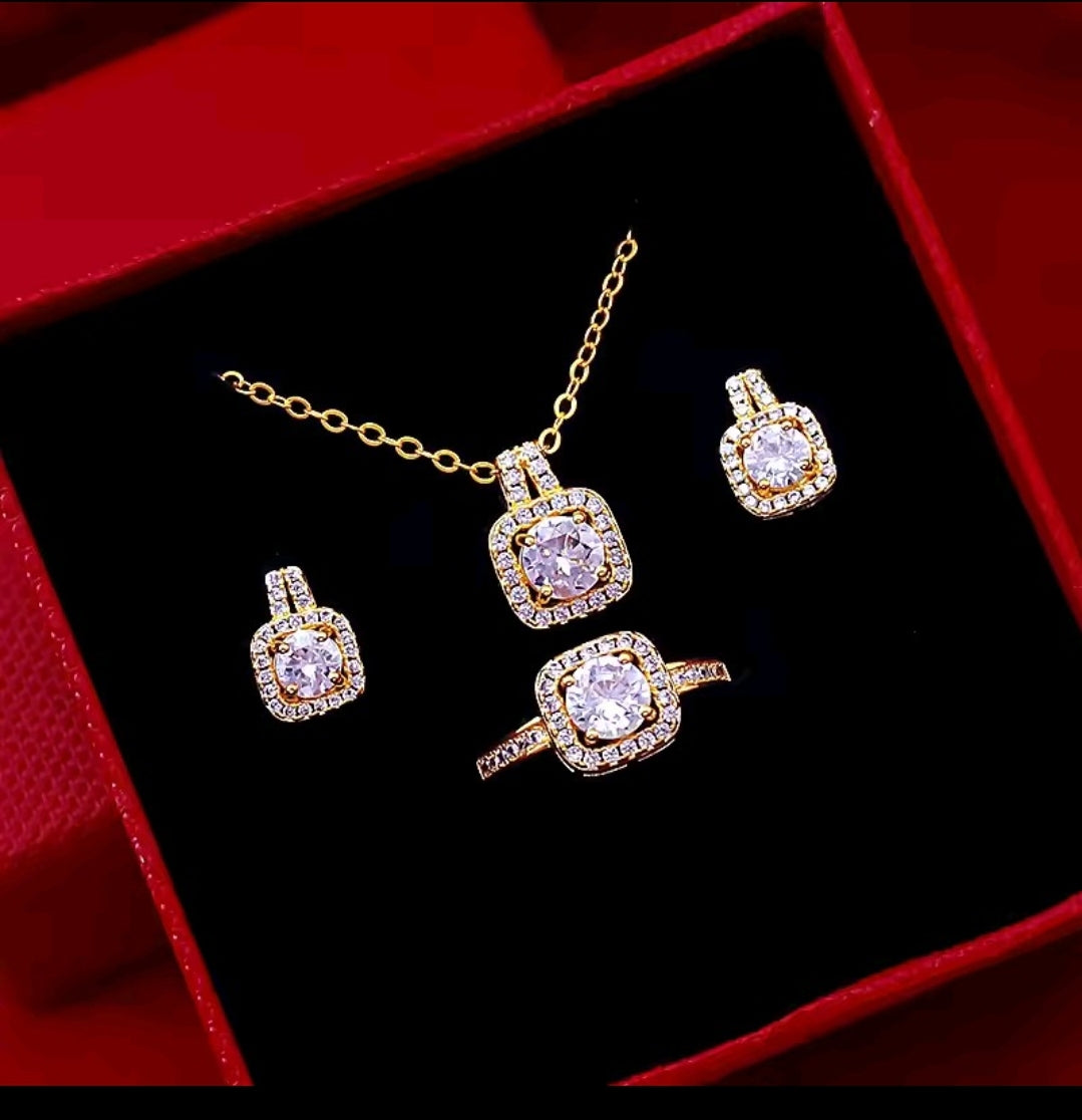 Luxury Women’s Zircon Jewelry Set – Necklace, Earrings & Ring for Weddings and Engagements